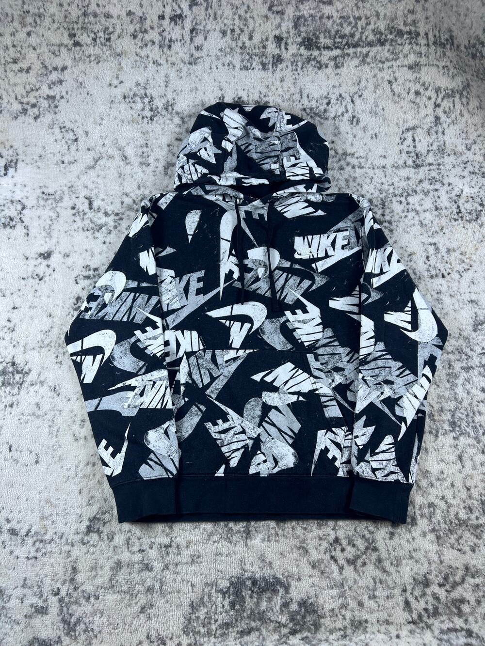 Nike Sportswear All Over Print Hoodie Mens M Black White Graphics Streetwear